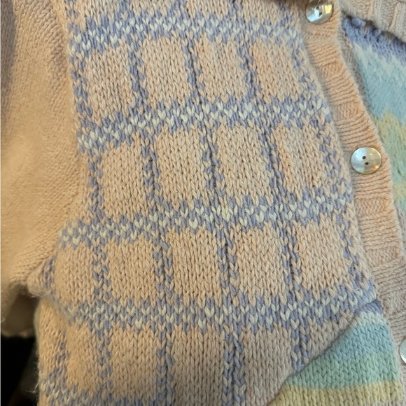 Vintage Pastel Grandma Hand Knit Geometric Striped Cardigan Button Up Sweater LG - Picture 11 of 16